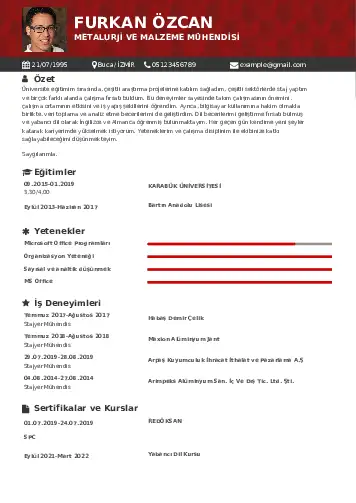 Metalürji Ve Malzeme Mühendisliği Cv Örnekleri cv indir